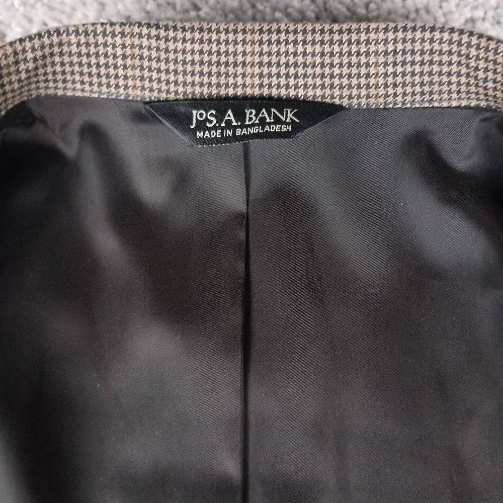 Jos. A. Bank‎ Traveler Tailored Fit 42L Wool Houndstooth Overcheck Mens Blazer